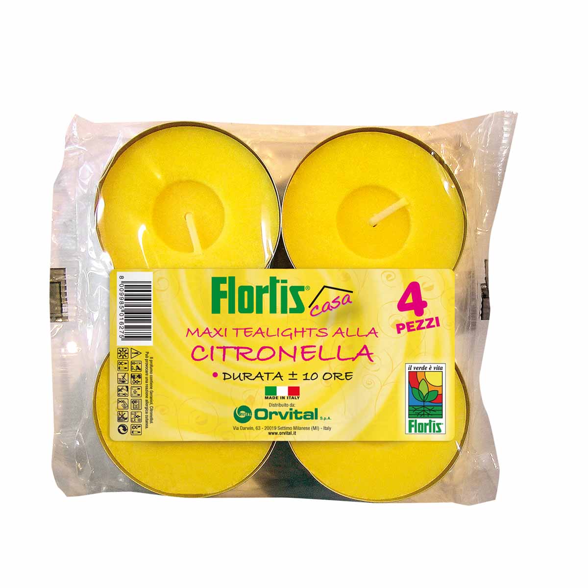 Flortis 4 Maxi tealights alla citronella