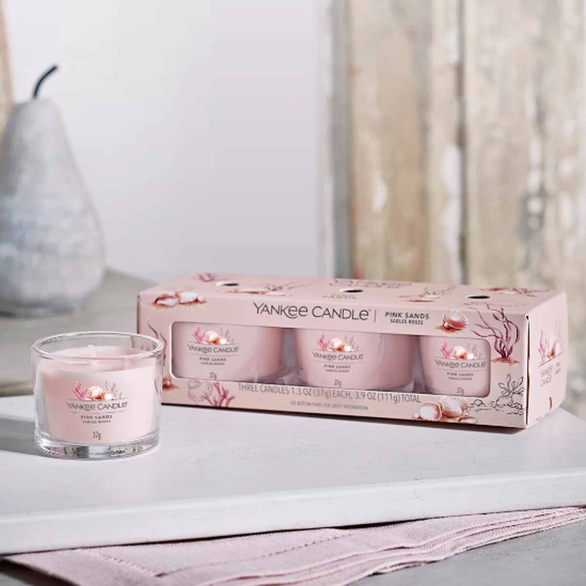 Yankee Candle Signature Pink Sands 3 candele votive in vetro